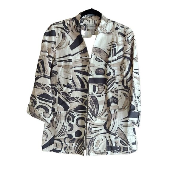 Chico's Women's Asian Inspired Geometric Print Shirt Jacket - Picture 1 of 7